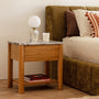 Camille Natural Stone Bedside Table - Arabescato Carrara Marble / Oak