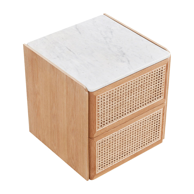 Delta Marble Rattan Bedside Table