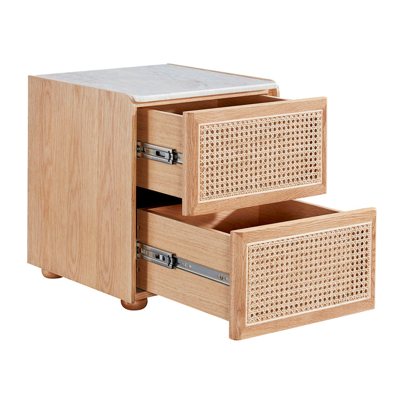 Delta Marble Rattan Bedside Table