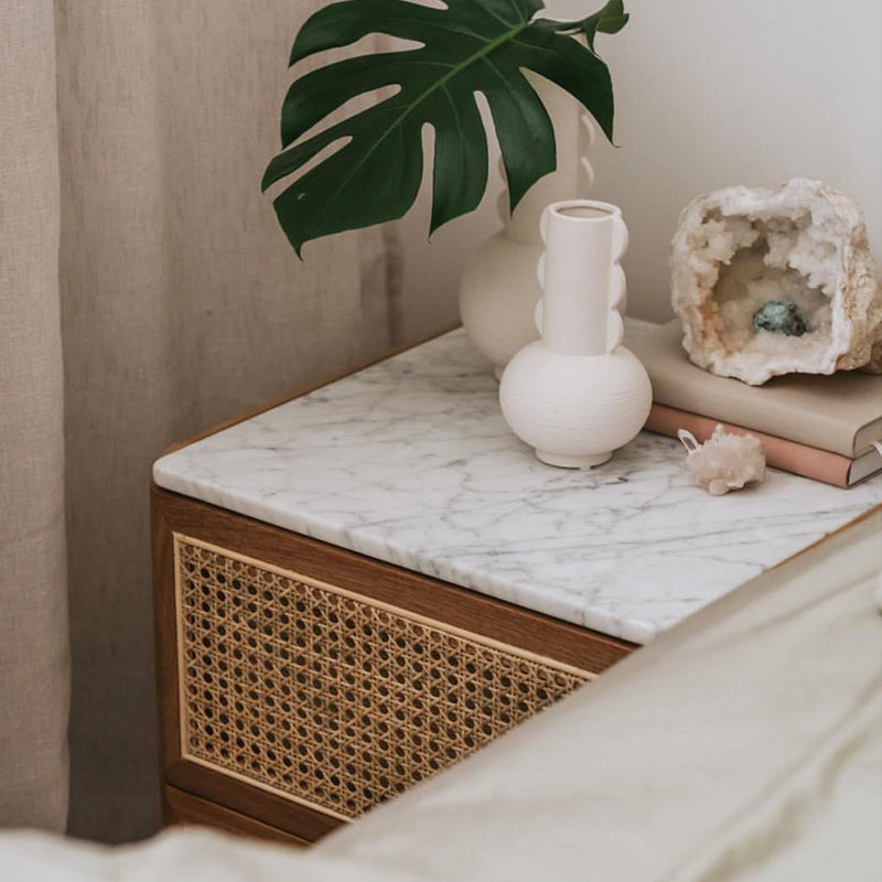 Delta Marble Rattan Bedside Table